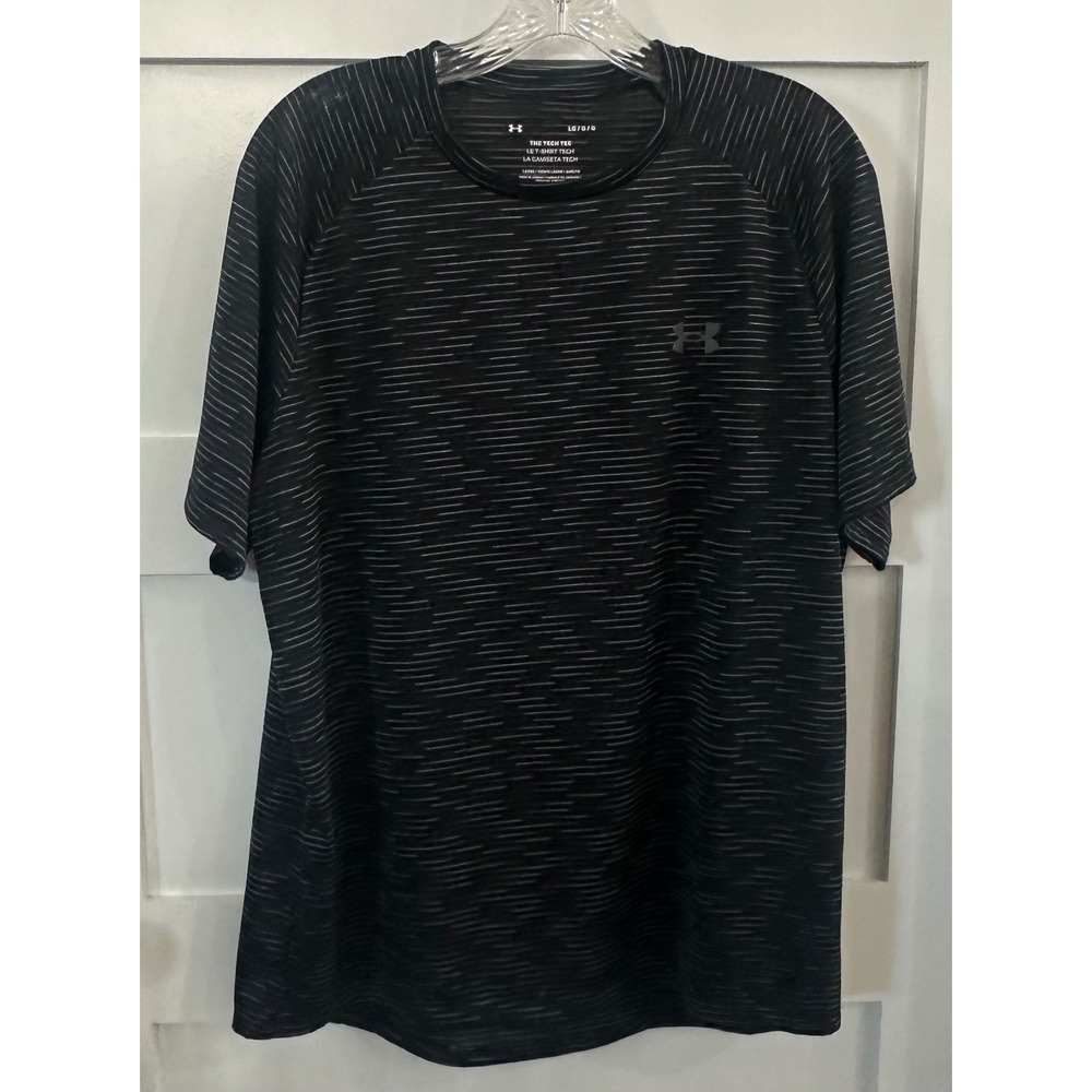Under Armour Mens Tech Tee Loose Fit Striped Short Sleeve Shirt Black Large